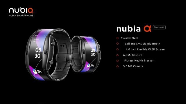 努比亚首创柔性屏"腕机"α发布 3400元人民币起售